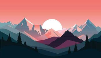 Flat minimalistic design. Panorama of a mountain landscape. Easy to change colors. vector