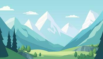 Flat minimalistic design. Panorama of a mountain landscape. Easy to change colors. vector