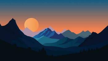 Flat minimalistic design. Panorama of a mountain landscape. Easy to change colors. vector