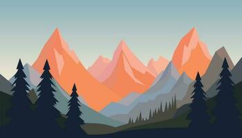 plano minimalista diseño. panorama de un montaña paisaje. fácil a cambio colores. vector