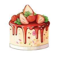 Cute bitmap detailed image of a delicious strawberry muffin. Sweet dessert in realistic style with juicy strawberries. vector