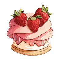 Cute bitmap detailed image of a delicious strawberry muffin. Sweet dessert in realistic style with juicy strawberries. vector