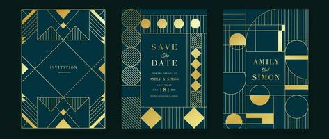 Luxury geometric pattern cover template. Set of art deco poster design with golden line, ornament, shapes, borders. Elegant graphic design perfect for banner, background, wallpaper, invitation. vector