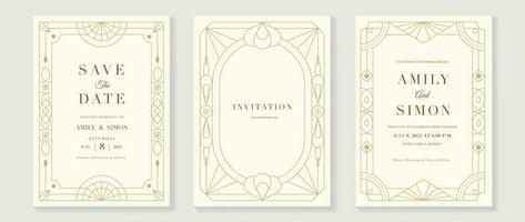 Luxury geometric pattern cover template. Set of art deco poster design with golden line, ornament, shapes, borders. Elegant graphic design perfect for banner, background, wallpaper, invitation. vector