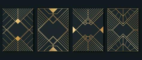 Luxury geometric pattern cover template. Set of art deco poster design with golden line, ornament, shapes, borders. Elegant graphic design perfect for banner, background, wallpaper, invitation. vector