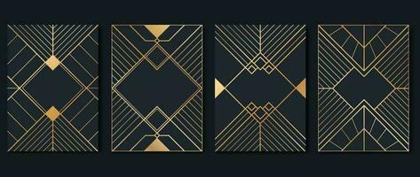 Luxury geometric pattern cover template. Set of art deco poster design with golden line, ornament, shapes, borders. Elegant graphic design perfect for banner, background, wallpaper, invitation. vector