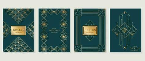 Luxury geometric pattern cover template. Set of art deco poster design with golden line, ornament, shapes, borders. Elegant graphic design perfect for banner, background, wallpaper, invitation. vector