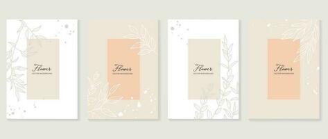 Minimal floral vector background cover. Plant hand drawn with copy space for text and line art  leaf branch in pastel colors. Botanical design suitable for banner, cover, invitation.