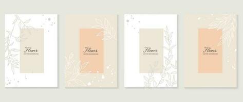 Minimal floral vector background cover. Plant hand drawn with copy space for text and line art  leaf branch in pastel colors. Botanical design suitable for banner, cover, invitation.