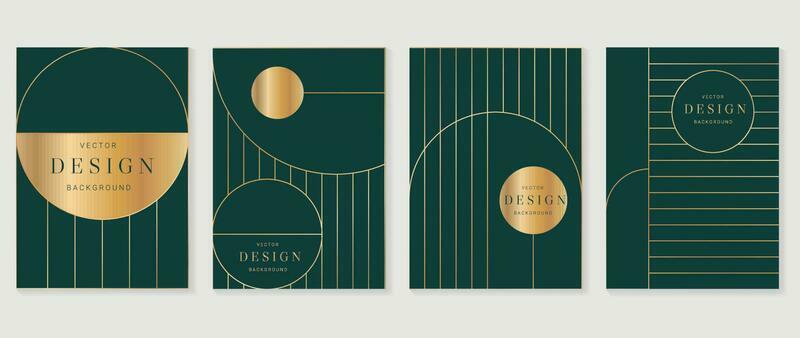Luxury geometric pattern cover template. Set of art deco poster design with golden line, ornament, shapes, borders. Elegant graphic design perfect for banner, background, wallpaper, invitation.