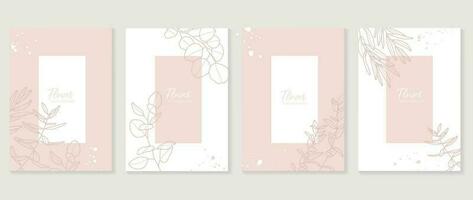 Minimal floral vector background cover. Plant hand drawn with copy space for text and line art eucalyptus leaf branch in pastel colors. Botanical design suitable for banner, cover, invitation.