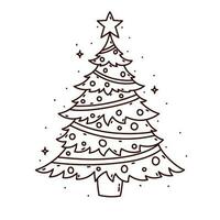 Doodle Christmas tree cute illustration, vector, isolated, with white background vector