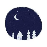 minimalista invierno ilustración. casa y Navidad arboles en contra el antecedentes de el noche cielo con estrellas y el Luna. valores vector ilustración.