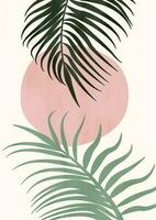 Boho poster with sun, palm leave. modern minimalist abstract aesthetics illustrations. vector