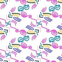 Seamless color pattern of linear doodle squiggles. vector