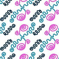 Seamless color pattern of linear doodle squiggles. vector