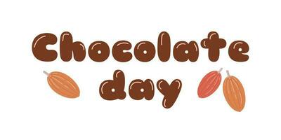 Chocolate Day white background cocoa beans text. vector