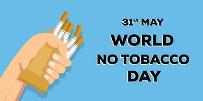 mundo No tabaco día horizontal bandera con mano exprimir cigarrillos vector