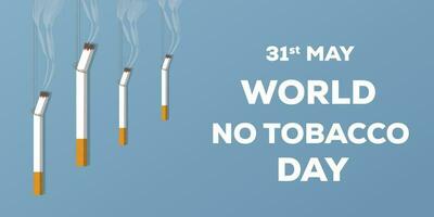 mundo No tabaco día en plano diseño horizontal bandera con cigarrillos colgando vector
