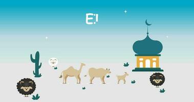 Eid Mubarak Animation in flat style. Great for video introduction 4K Footage and use as a card for the celebration of Adha in Muslim community