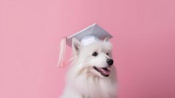 linda perro en graduación gorra. ilustración ai generativo foto