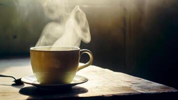 Steaming cup of coffee. Illustration photo