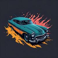 Retro Old Car in Cartoon Style with photo