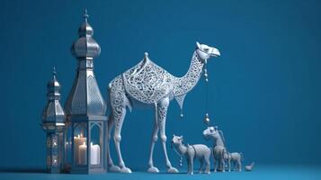 Eid al adha background with camel 3d photo