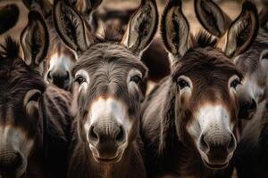 Group of donkeys close-up selfie photo