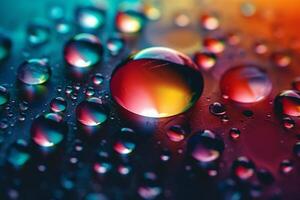 Water drops on a metal surface. Macro photography with shallow depth of field. photo