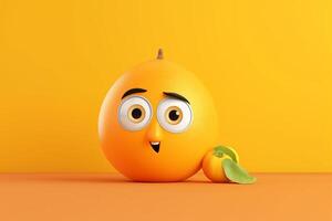 Funny mango character on orange background. 3d render illustration. photo