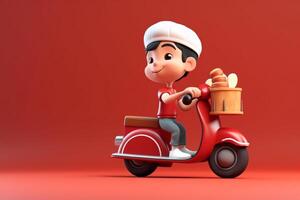 3d illustration of a cute cartoon riding a scooter on isolated background photo