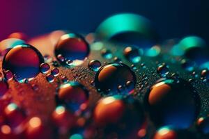 Water drops on a metal surface. Macro photography with shallow depth of field. photo