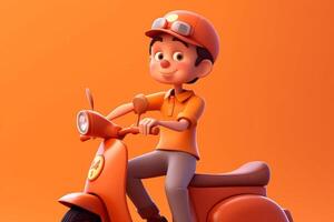 3d illustration of a cute cartoon riding a scooter on isolated background photo