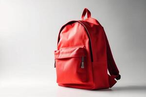 Red backpack on a white background. photo