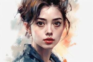 Portrait of a beautiful young woman with short hair. Digital painting. photo