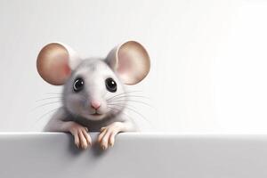 Cute white mouse white banner background photo