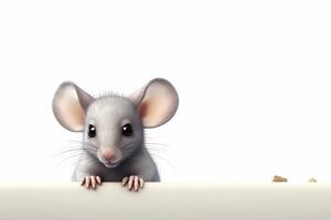 Cute white mouse white banner background photo