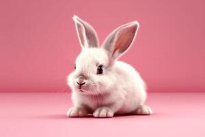 Cute little rabbit on pink background,holiday concept. photo