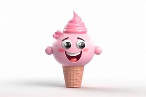 Funny ice cream character in waffle cone isolated on white background photo