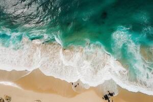 aéreo ver de hermosa tropical playa con turquesa Oceano olas generativo ai foto
