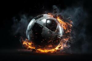 Soccer ball on fire. 3D illustration. 3D CG. High resolution. photo