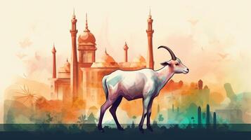 Eid al adha background mosque with goat photo