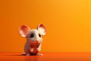 Cute little mouse on orange background, closeup. photo