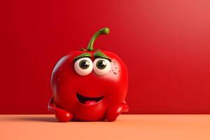 3d illustration of red tomato character on red background with copy space photo