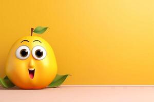 Funny mango character on orange background. 3d render illustration. photo