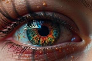 Close-up of a woman's eye with iris. Macro photo