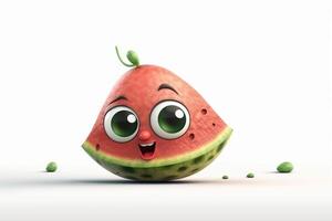 Cartoon watermelon character on white background. 3D illustration. photo
