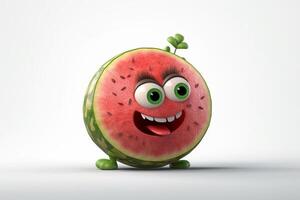 Cartoon watermelon character on white background. 3D illustration. photo