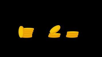gold coin pile stack icon Animation loop video transparent background with alpha channel